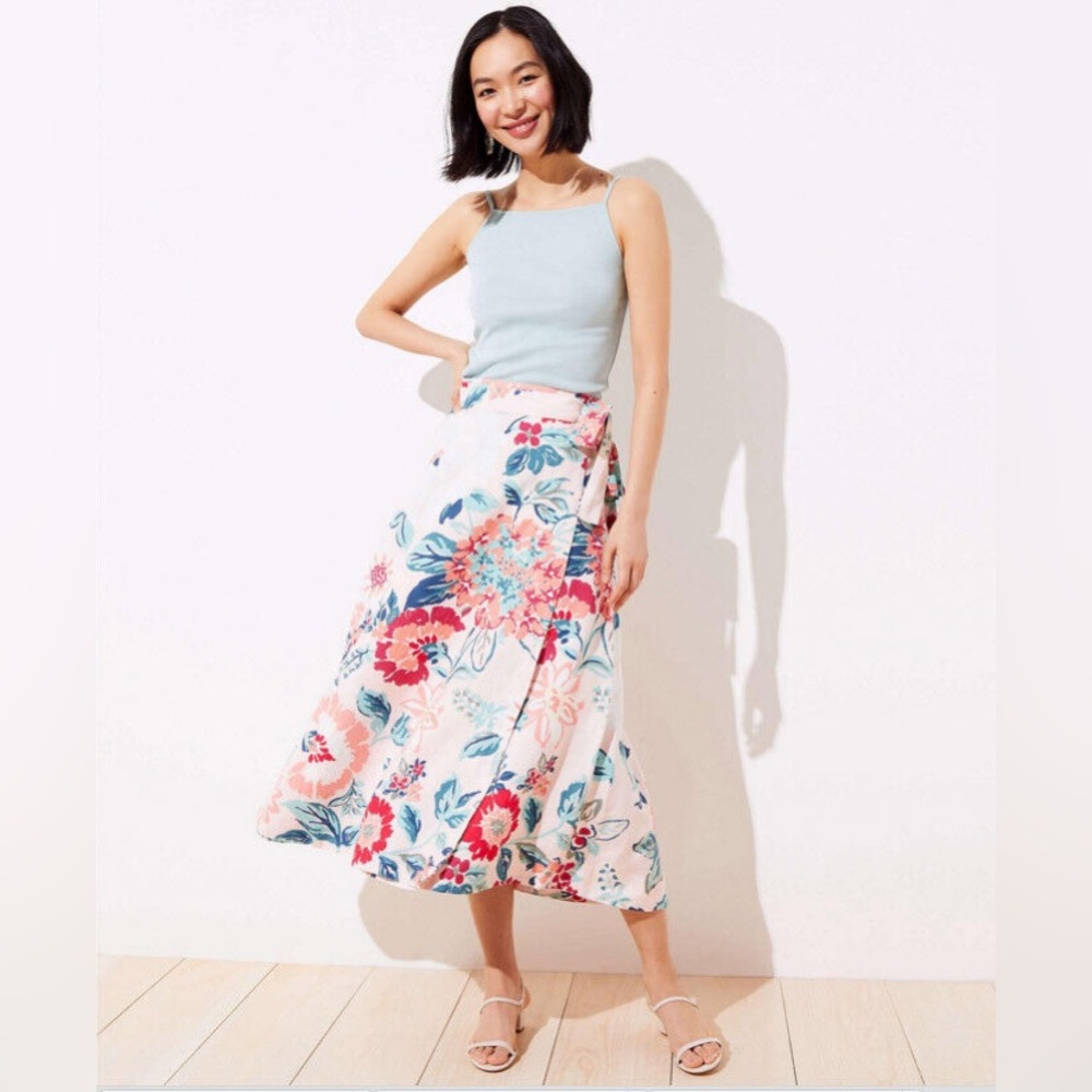 LOFT Floral Wrap Midi Skirt